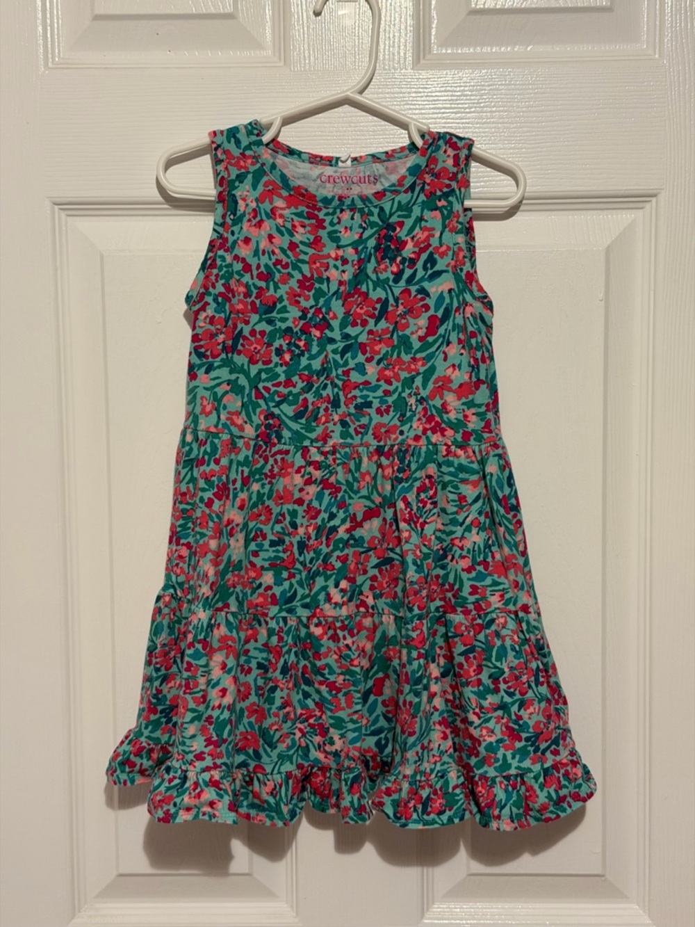 J Crew Crewcuts Teal Floral Tiered Sundress with Pink Accents